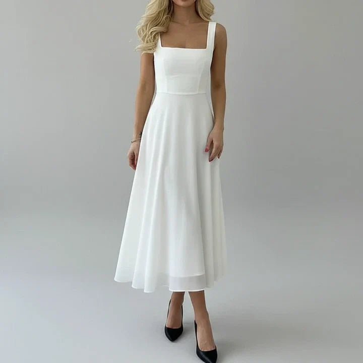 Women's midi sleeveless dress with a square neckline