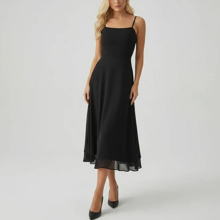 Women's midi sleeveless dress with a square neckline