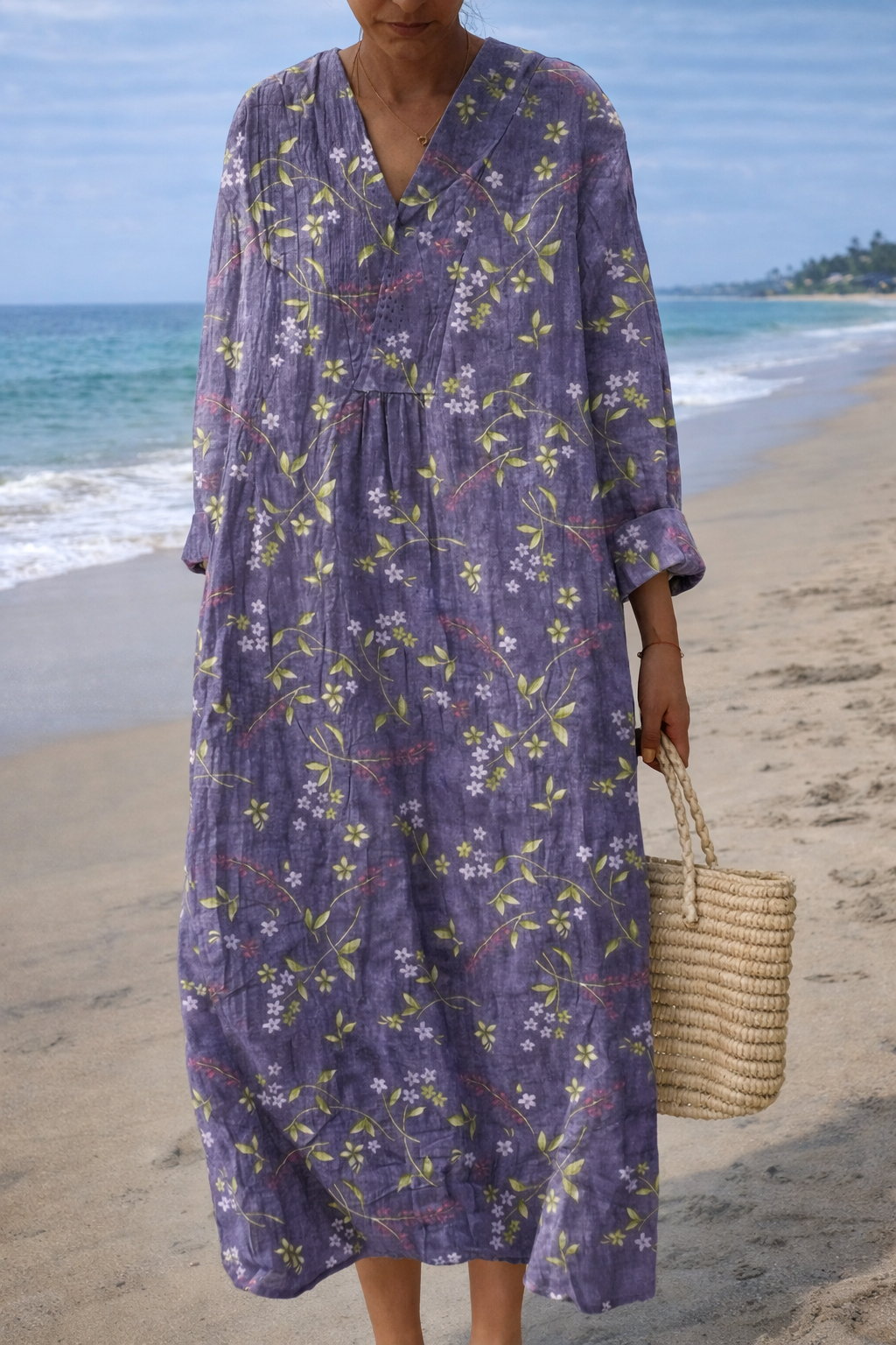 Women's floral dress with a V-neckline