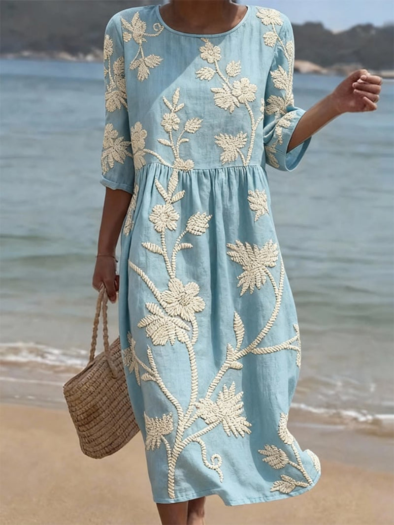 Women's midi dress with a round neckline