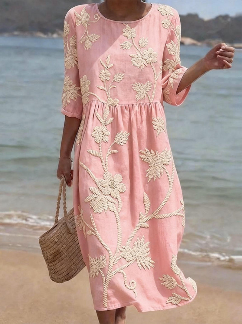 Women's midi dress with a round neckline