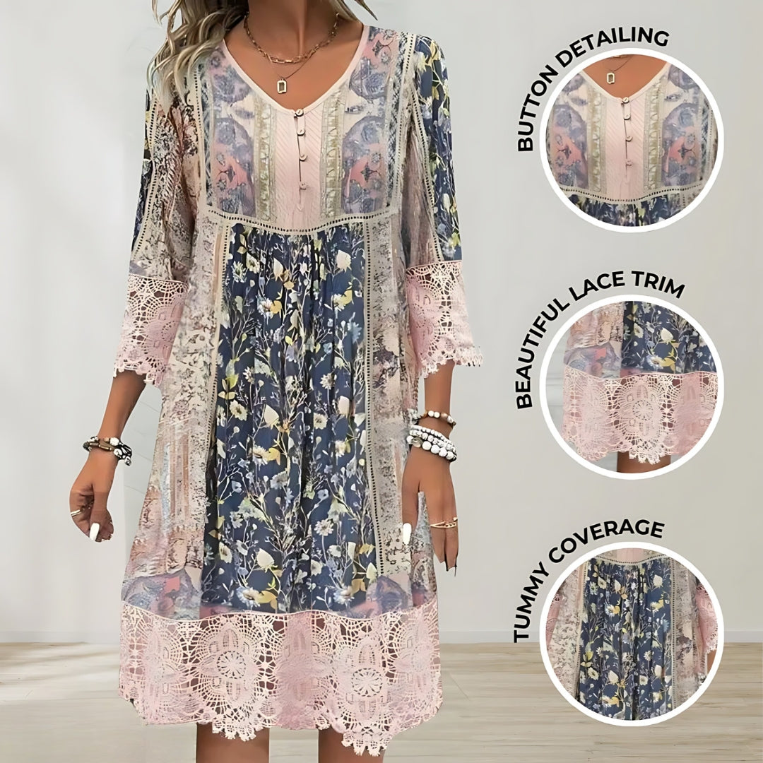 Floral dress with a round neckline