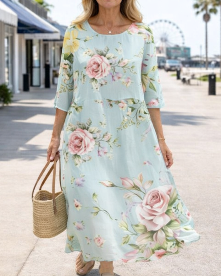 Midi dress with a round neckline