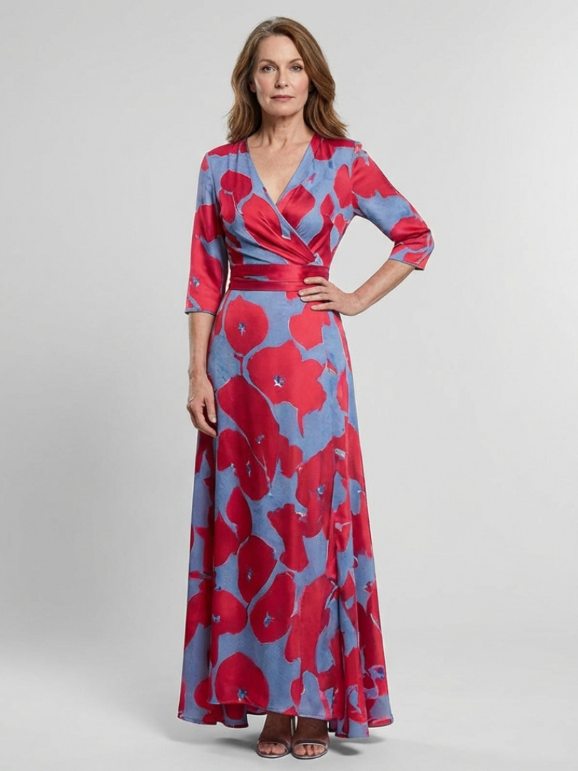 Maxi floral dress with a V-neckline