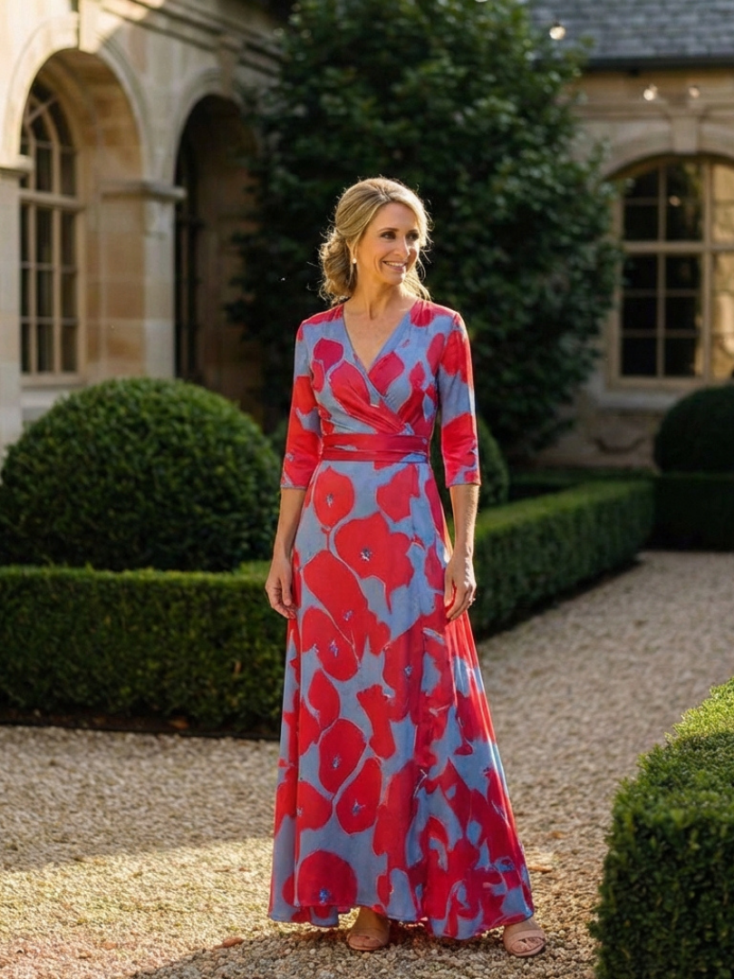 Maxi floral dress with a V-neckline