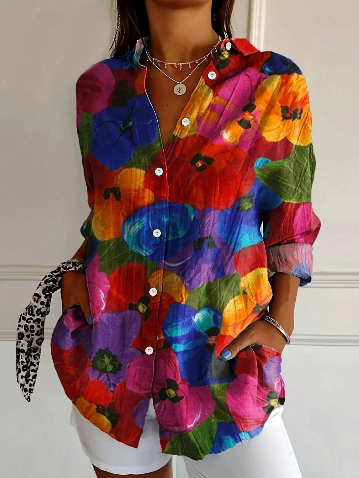 Blouse Women's | Abstract Print & Long Sleeve Button-Front