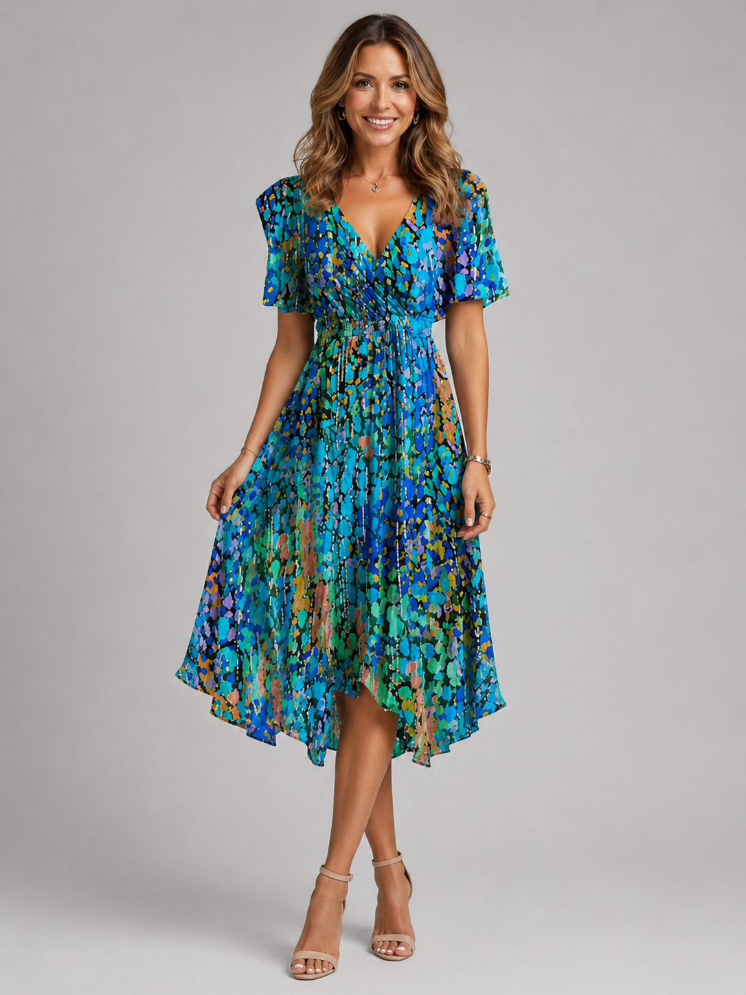 Women's midi dress with a V-neckline
