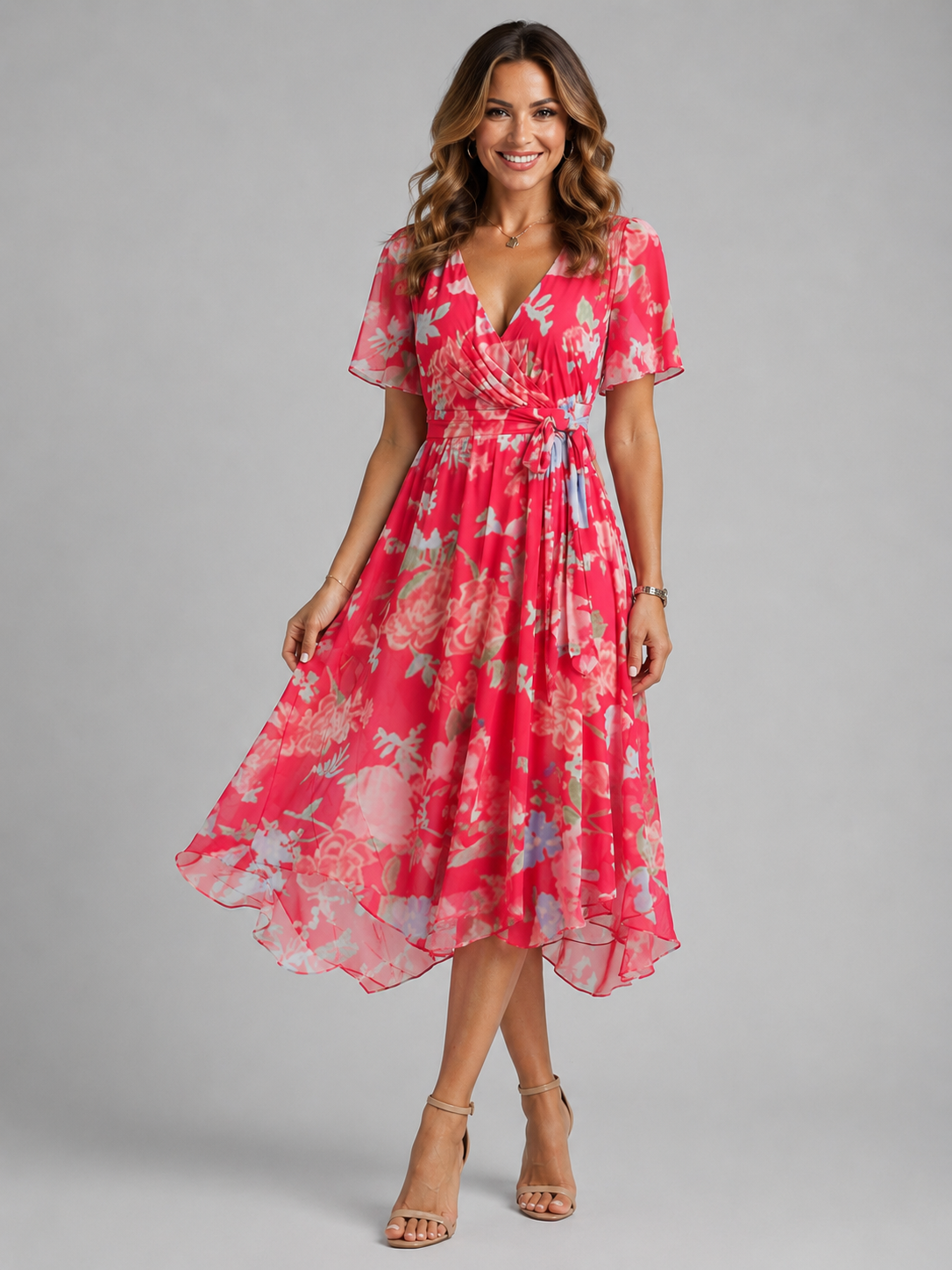 Women's midi dress with a V-neckline