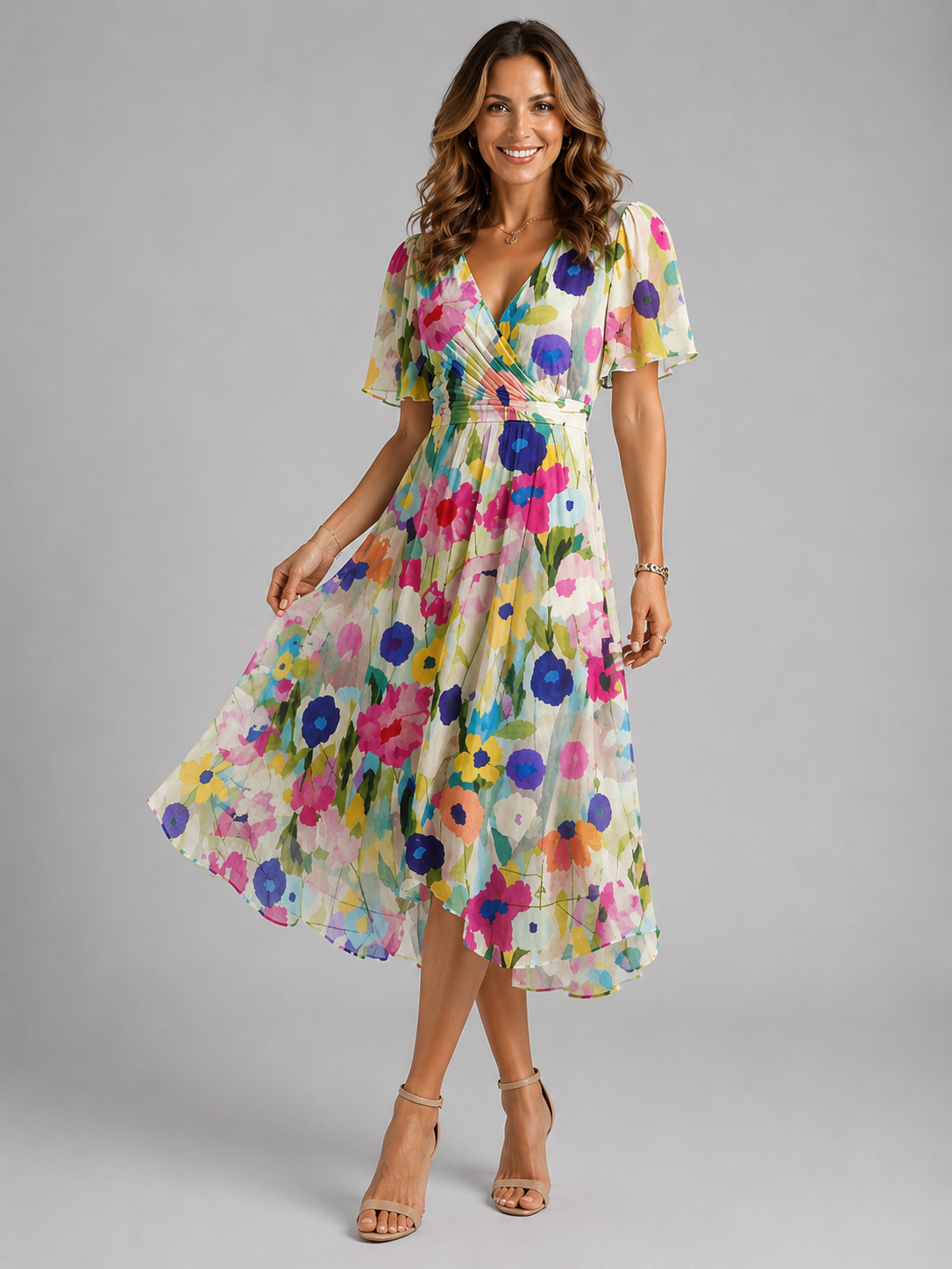 Women's midi dress with a V-neckline