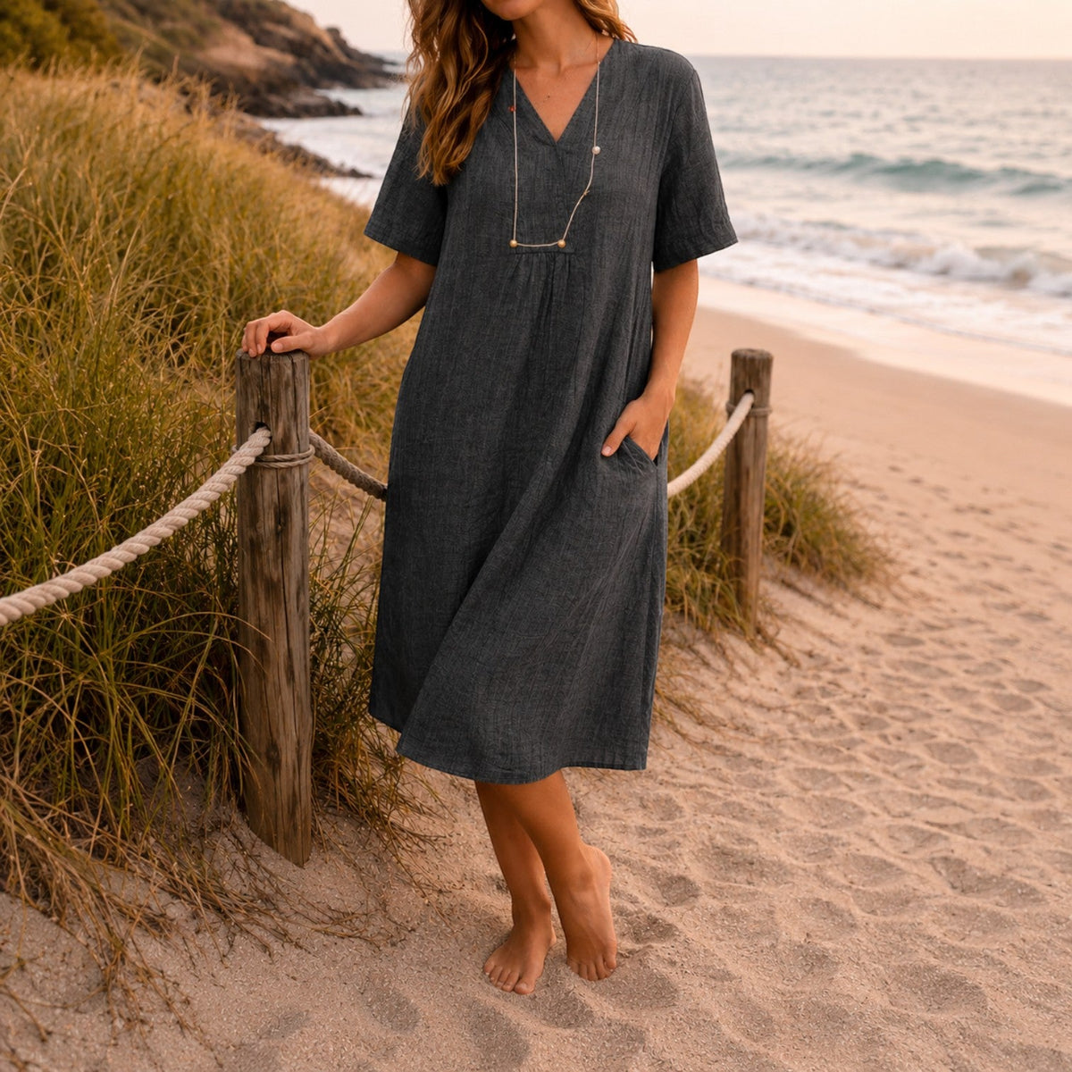 Midi dress with a V-neckline