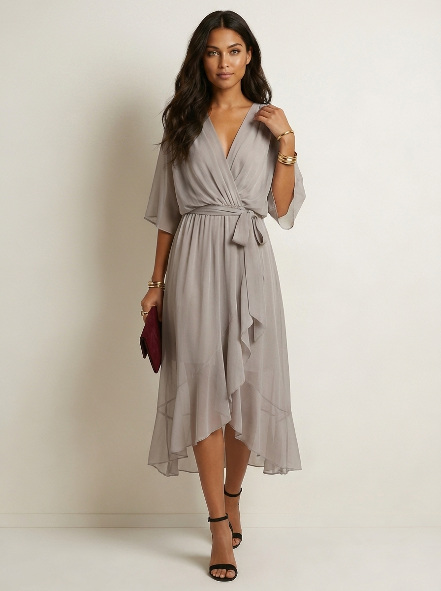 Women's wrap midi dress with a V-neckline