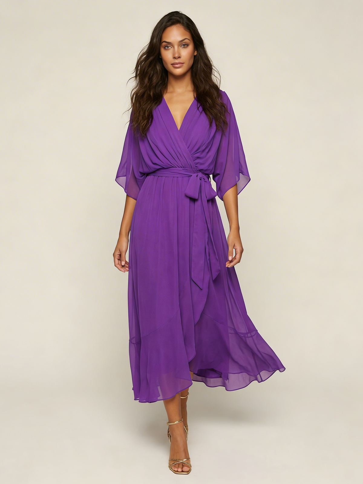 Women's wrap midi dress with a V-neckline