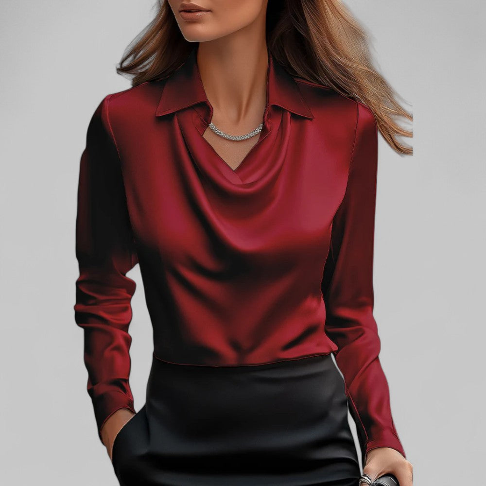 Women's long-sleeve blouse with a draped neckline