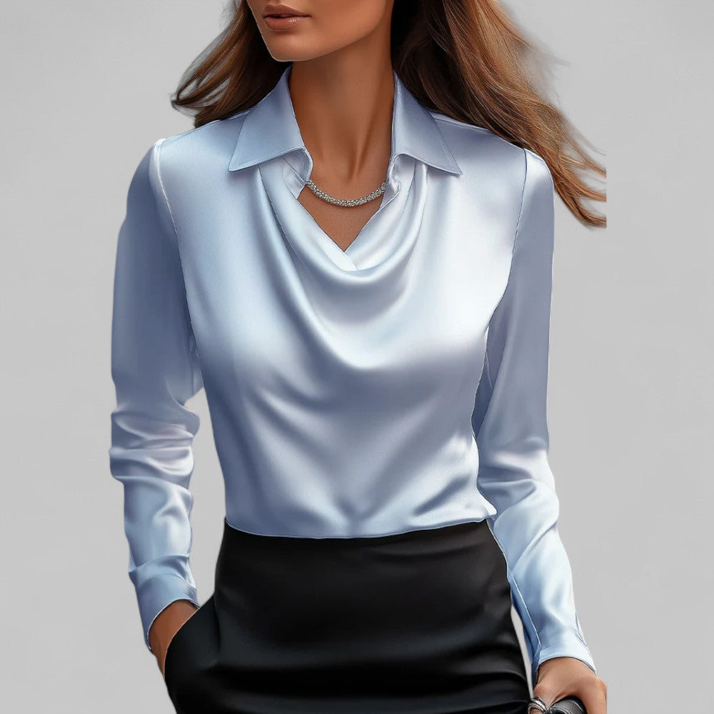 Women's long-sleeve blouse with a draped neckline