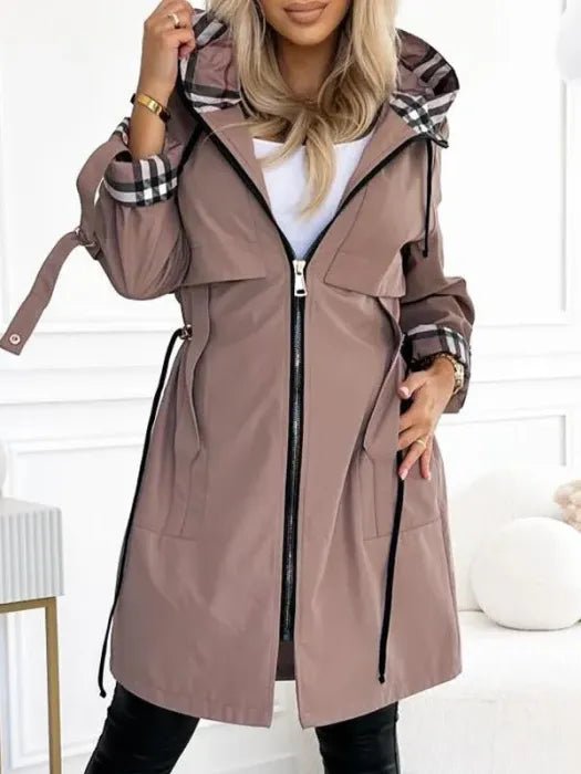 Women's Hooded Waterproof Windproof Zip Coat Lightweight Tailored Fit Rain Jacket Ladies Outdoor Commuter Winter All-Weather Coat