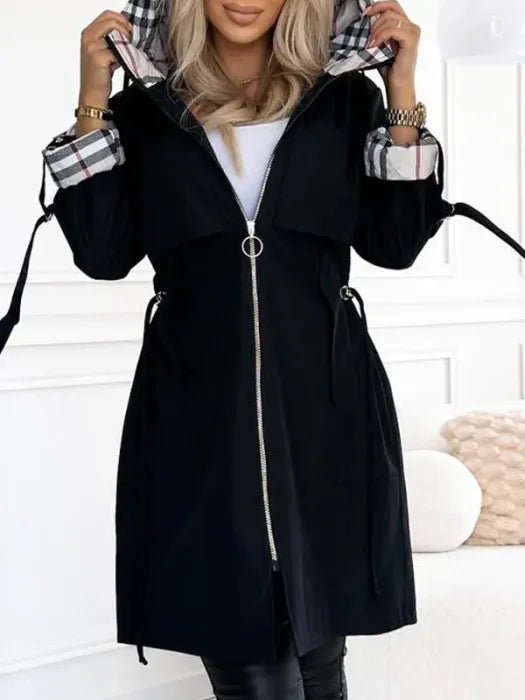 Women's Hooded Waterproof Windproof Zip Coat Lightweight Tailored Fit Rain Jacket Ladies Outdoor Commuter Winter All-Weather Coat