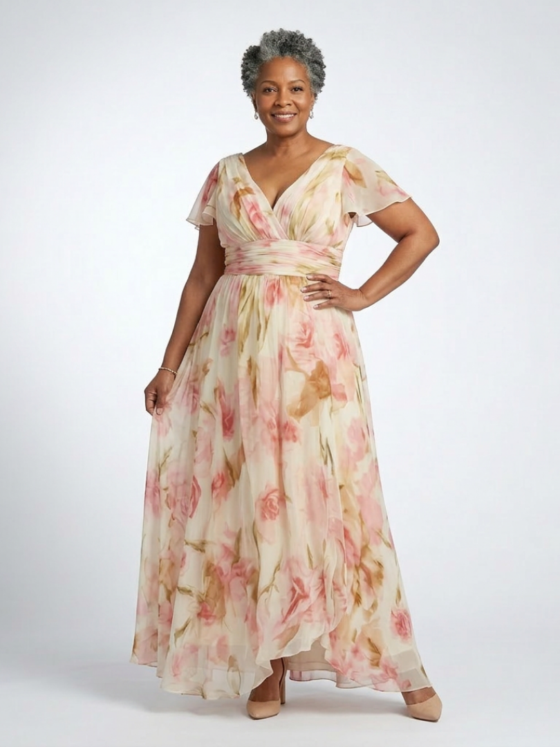 Maxi floral dress with a V-neckline