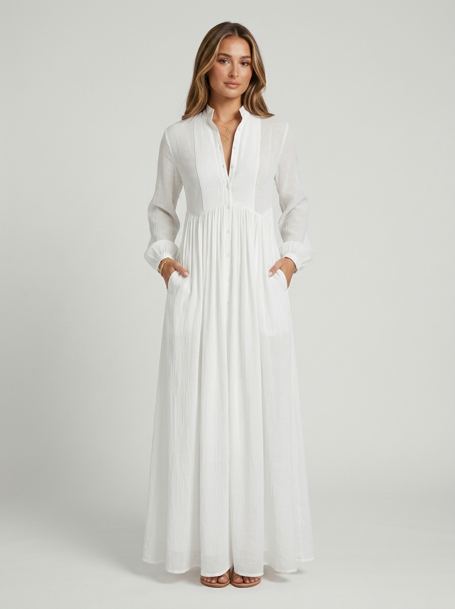 Women's maxi long-sleeve dress with a button front