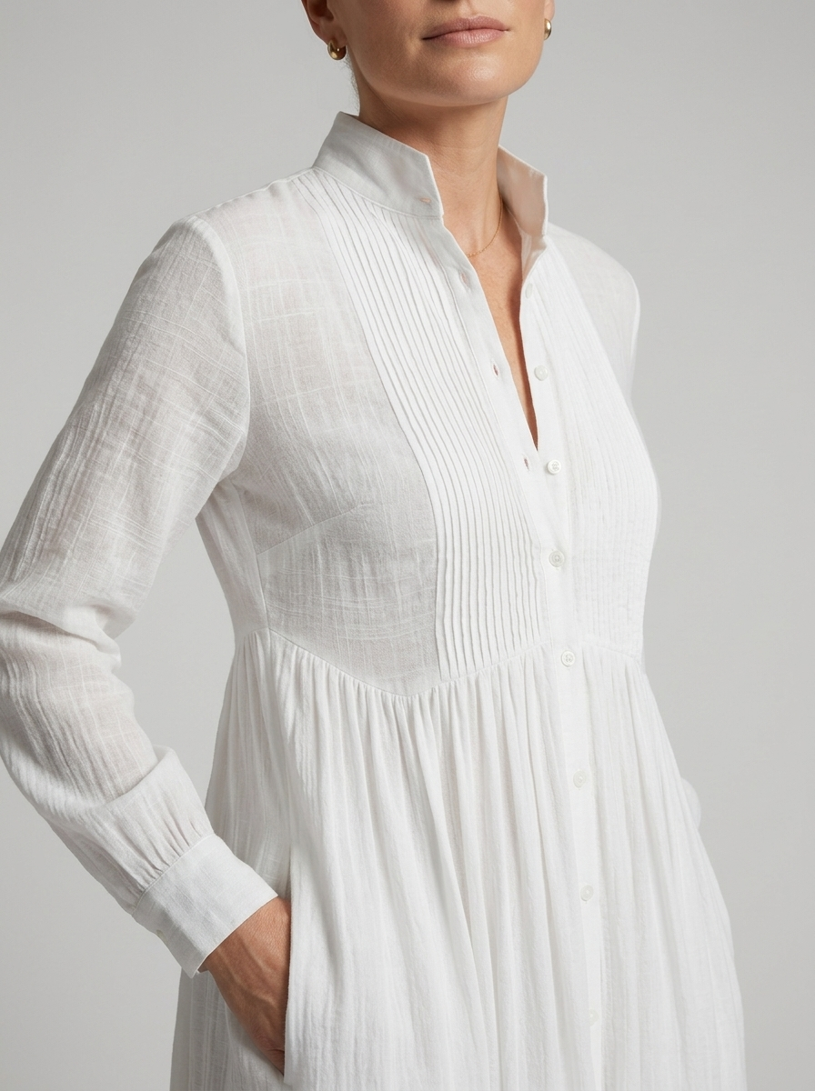 Women's maxi long-sleeve dress with a button front