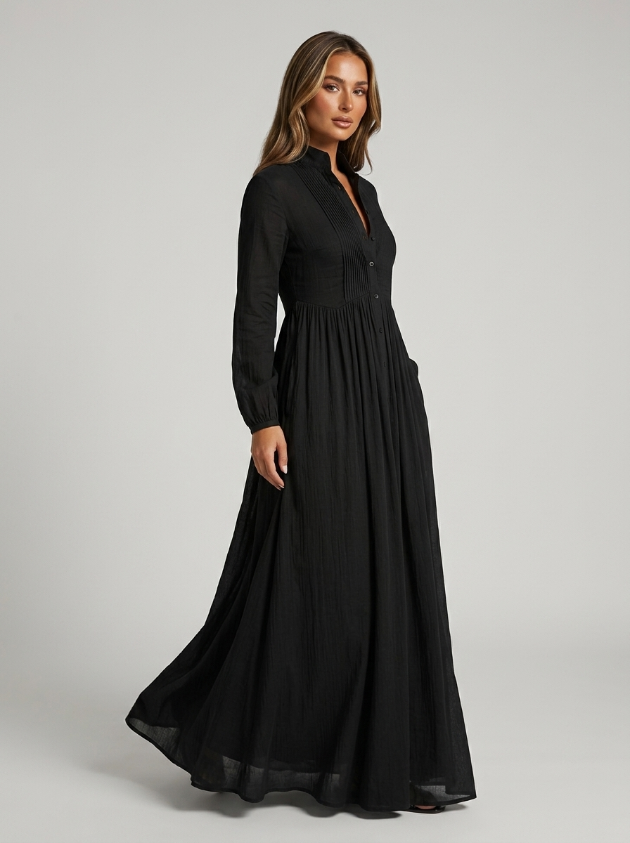 Women's maxi long-sleeve dress with a button front