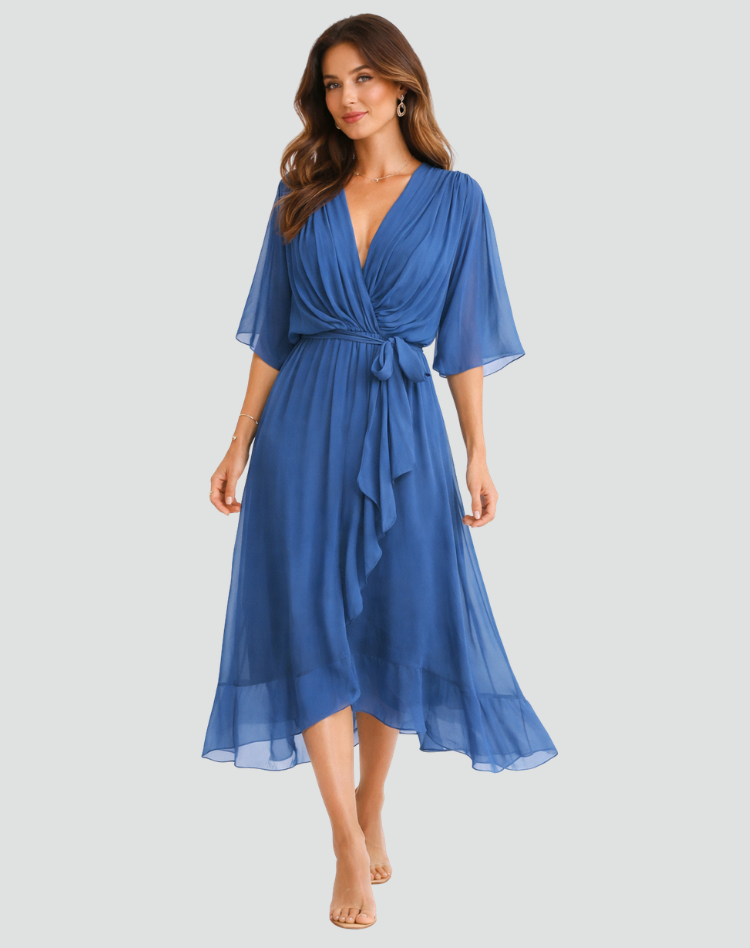 Women's wrap midi dress with a V-neckline