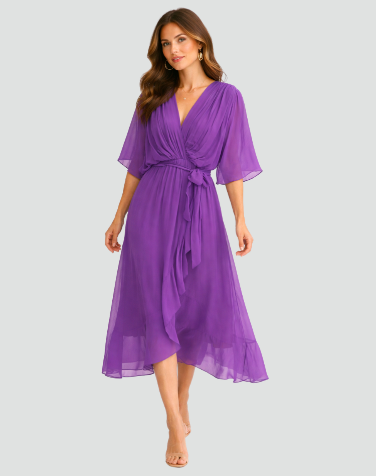 Women's wrap midi dress with a V-neckline
