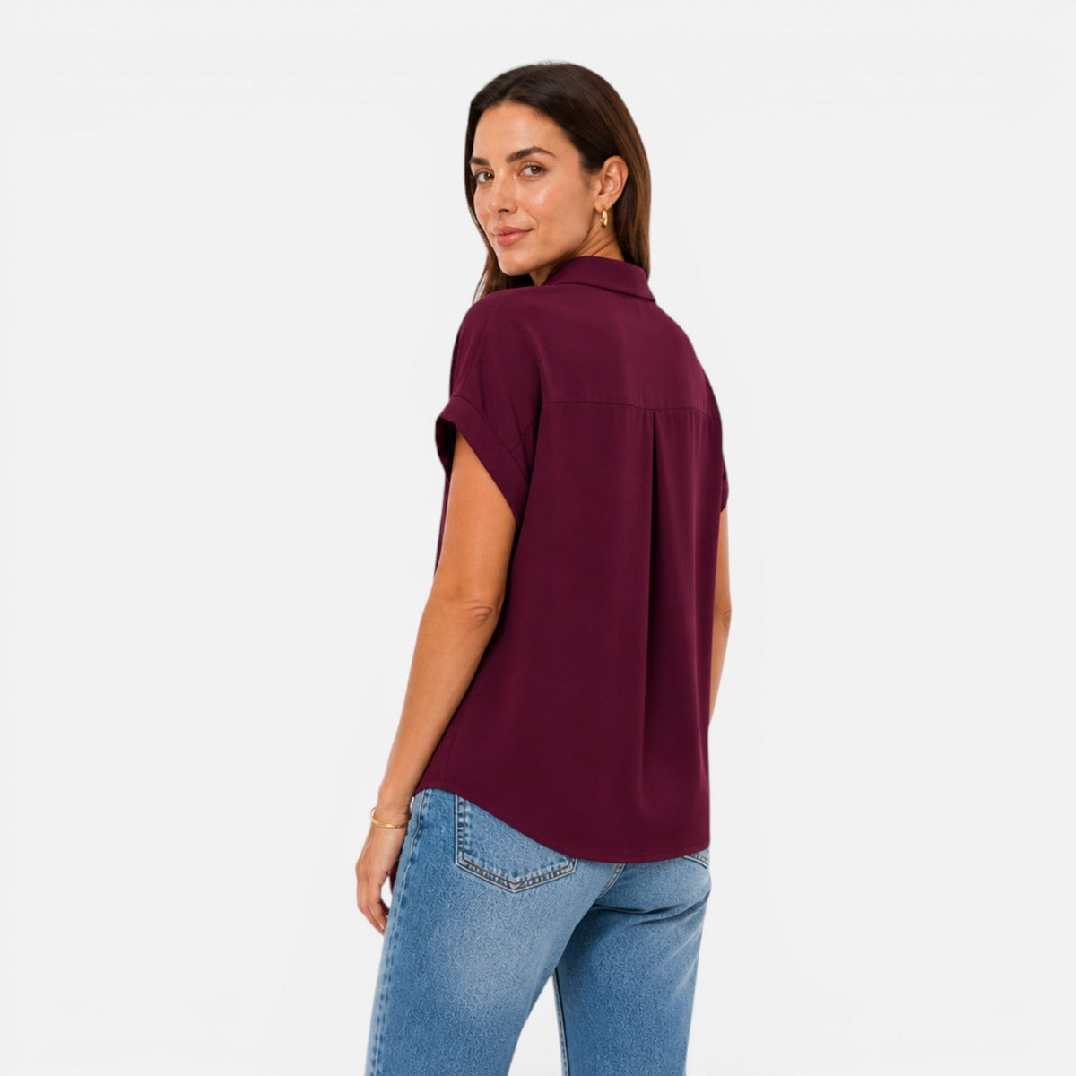 Women's short-sleeve blouse with a V-neckline