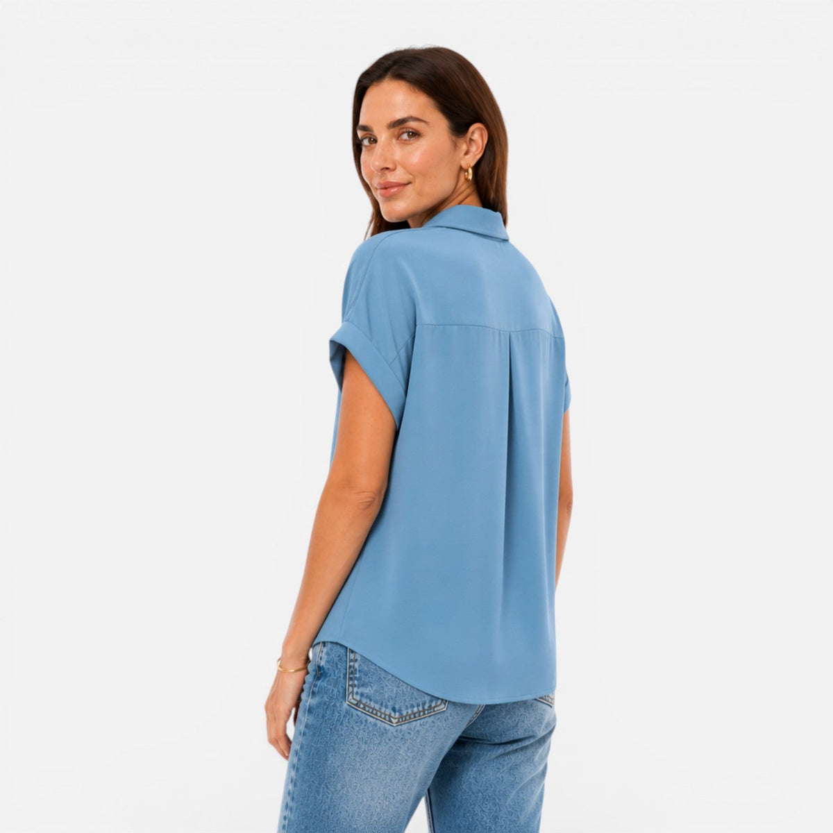 Women's short-sleeve blouse with a V-neckline