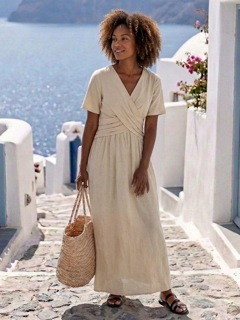 Wrap midi dress with a V-neckline