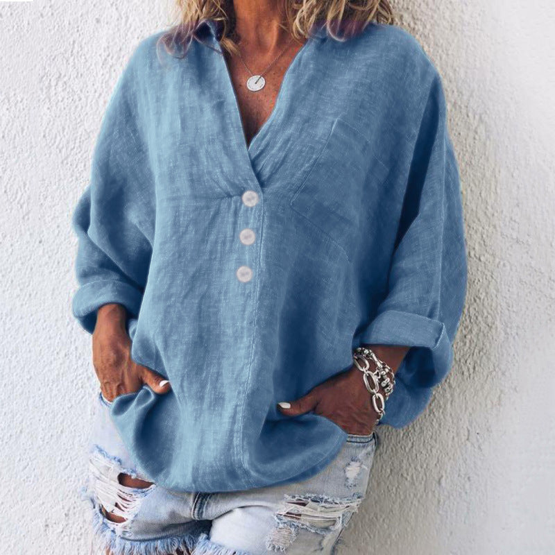 Women's long-sleeve blouse with a V-neckline