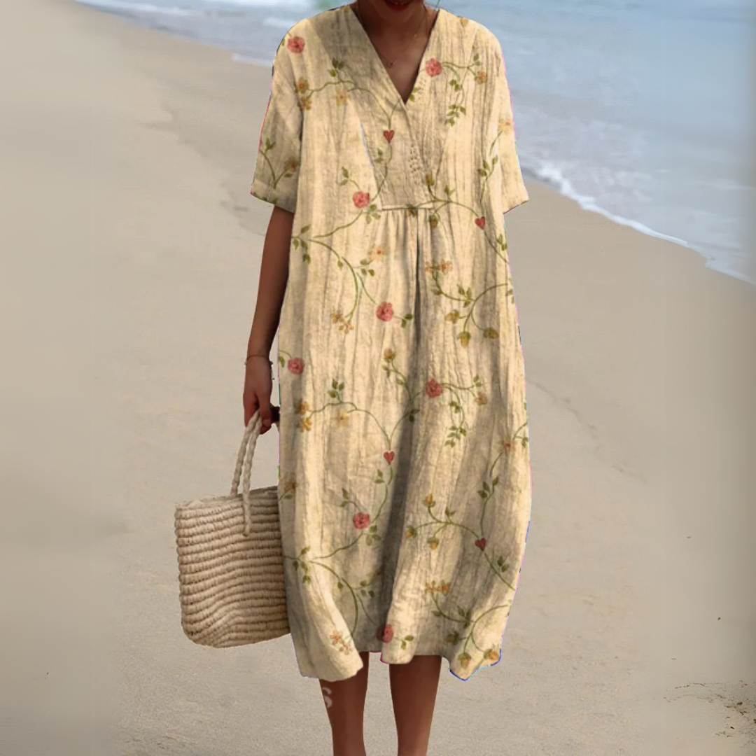 Women's midi dress with a V-neckline