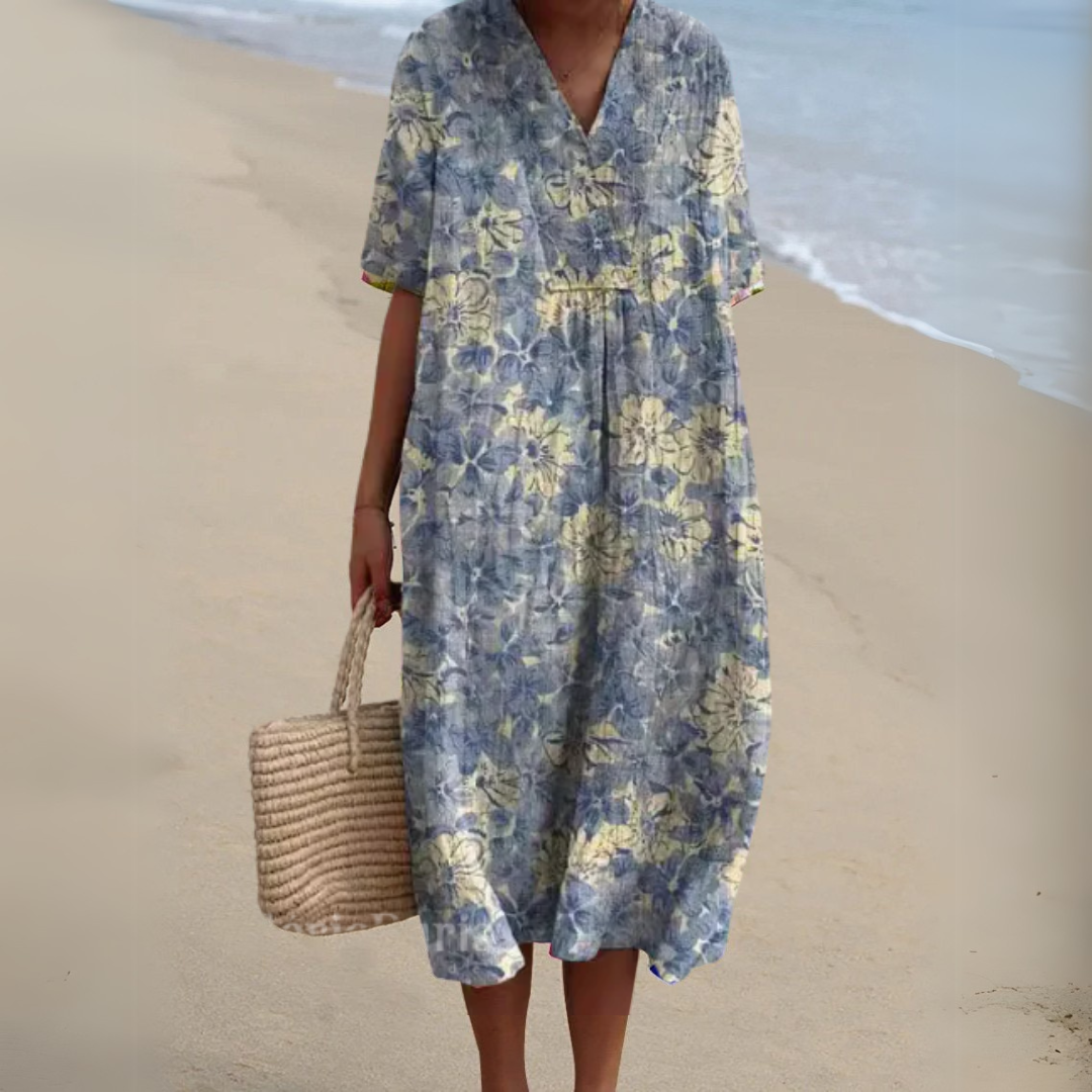 Women's midi dress with a V-neckline