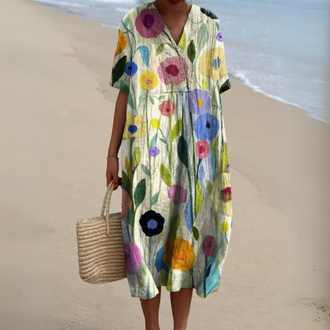 Women's midi dress with a V-neckline