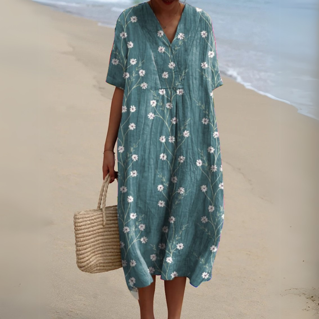 Women's midi dress with a V-neckline