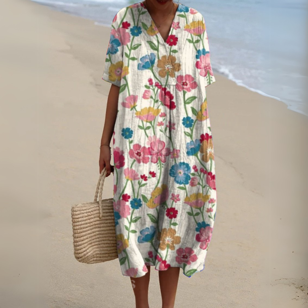 Women's midi dress with a V-neckline