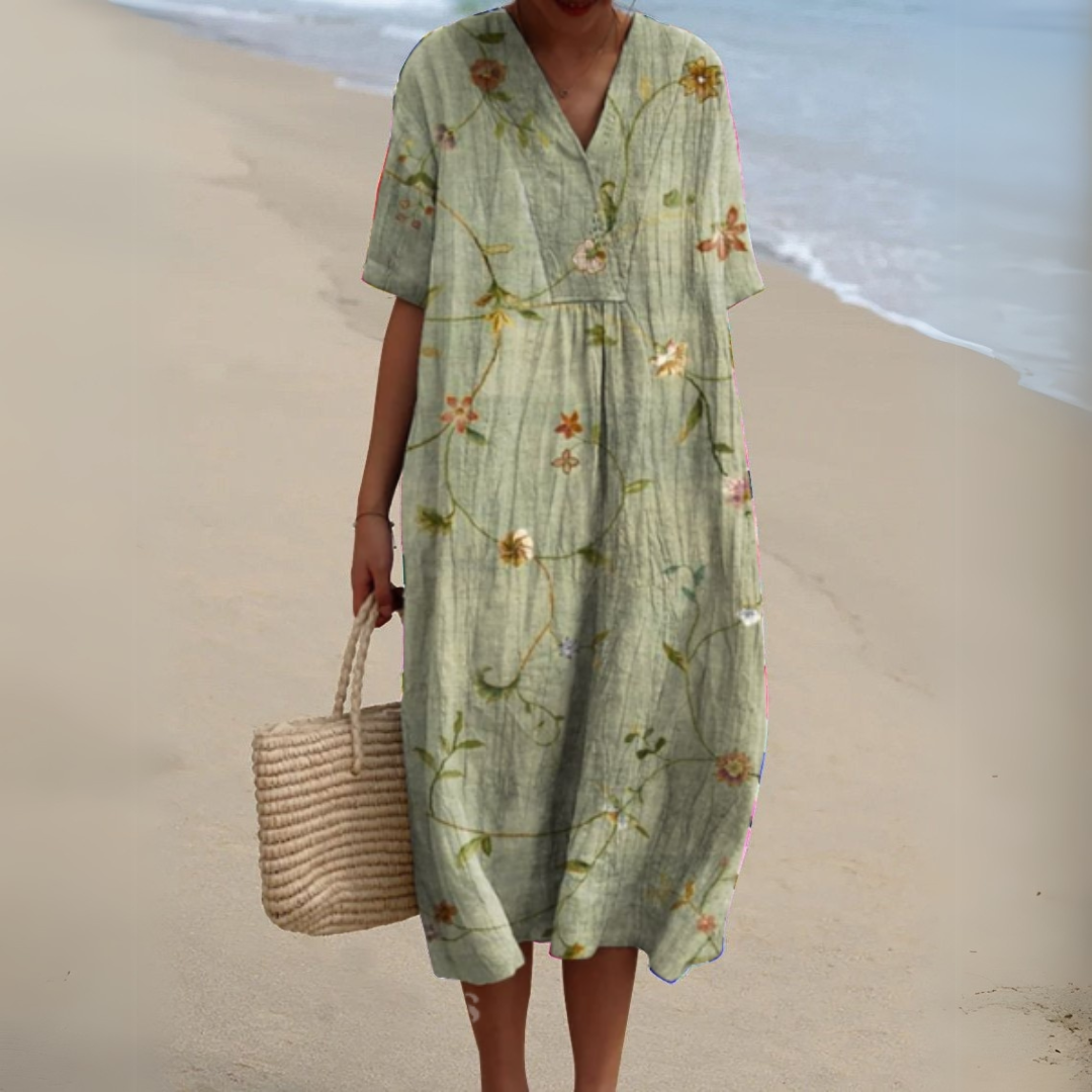 Women's midi dress with a V-neckline