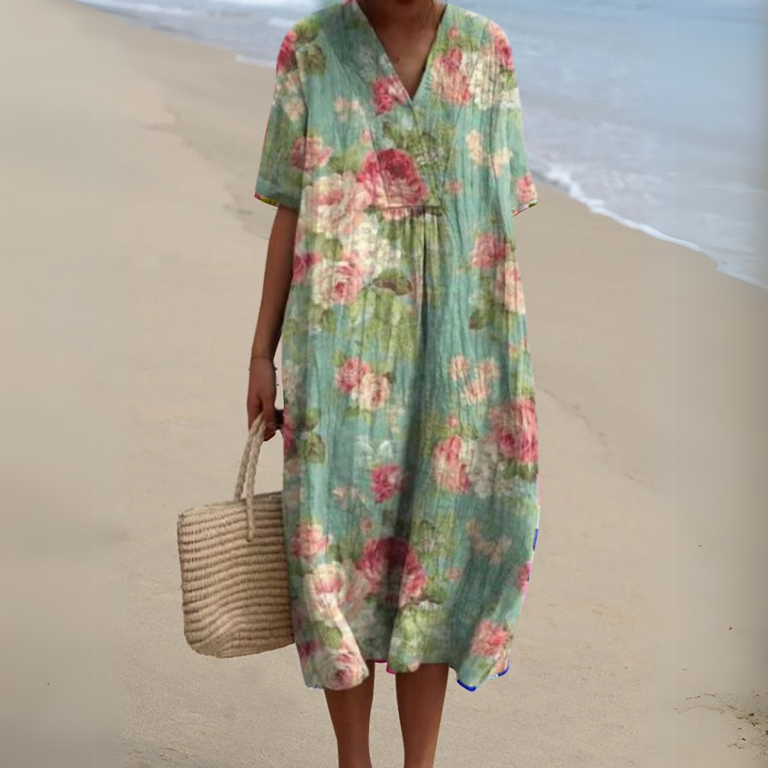 Women's midi dress with a V-neckline