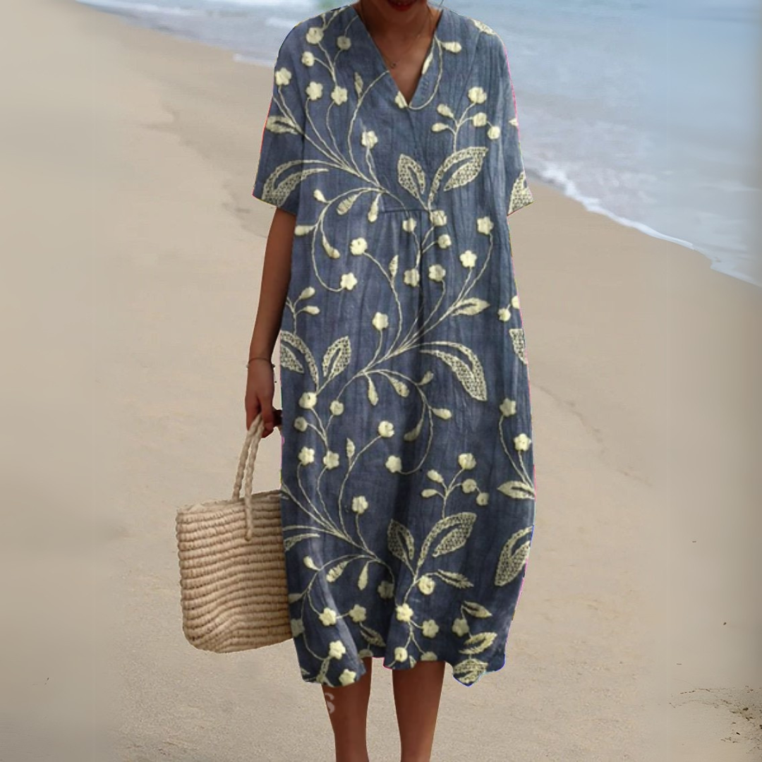 Women's midi dress with a V-neckline