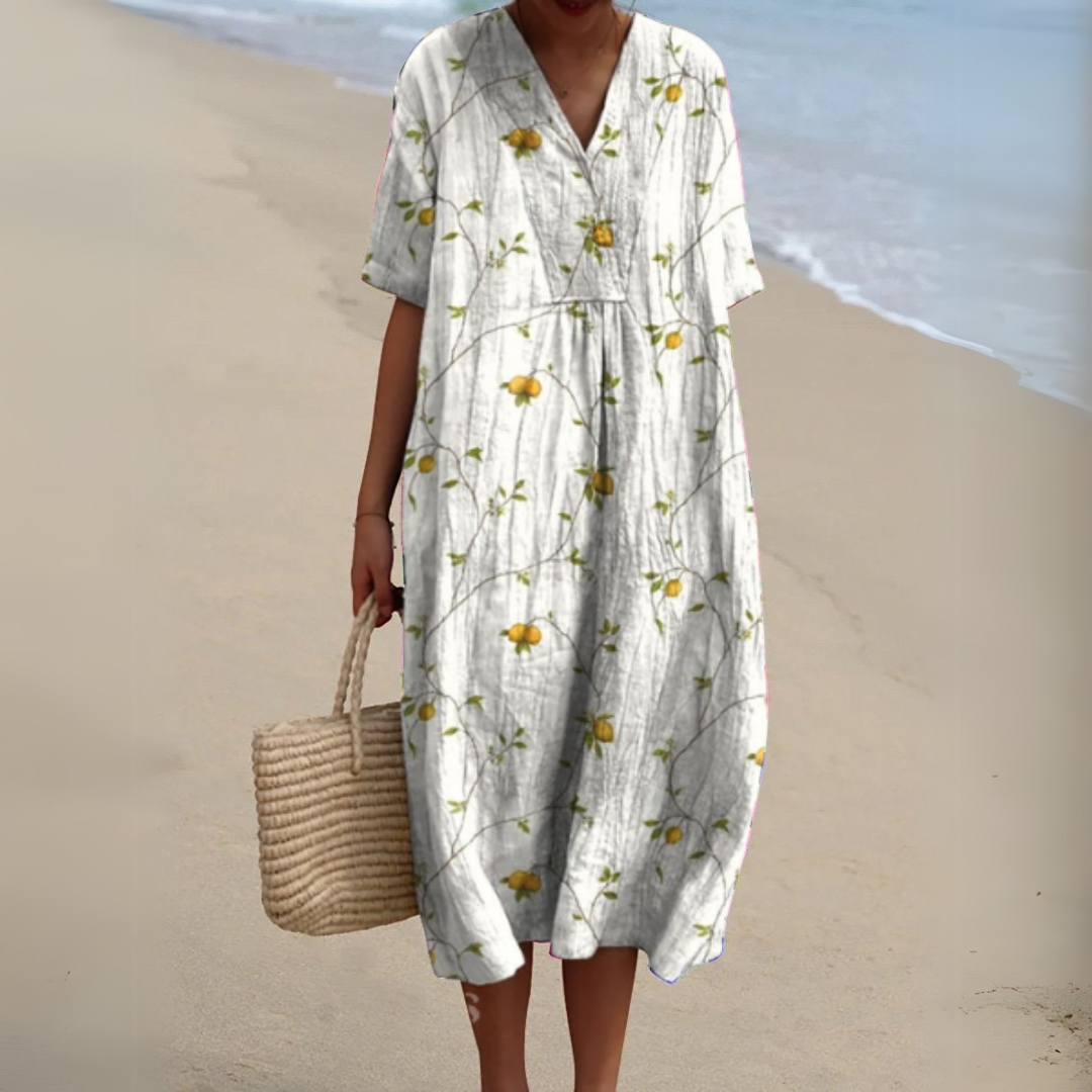 Women's midi dress with a V-neckline