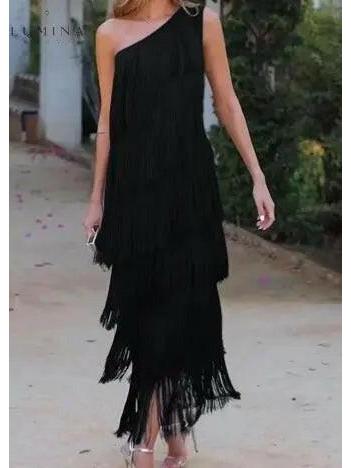 Black Anne one-shoulder evening dress, featuring elegant design for wedding guests and special occasions.
