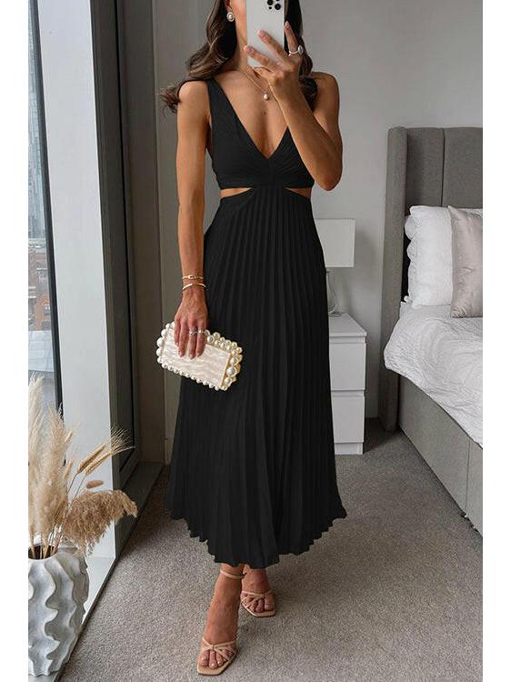 Women's midi sleeveless dress with a V-neckline