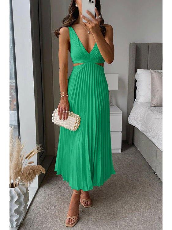Women's midi sleeveless dress with a V-neckline