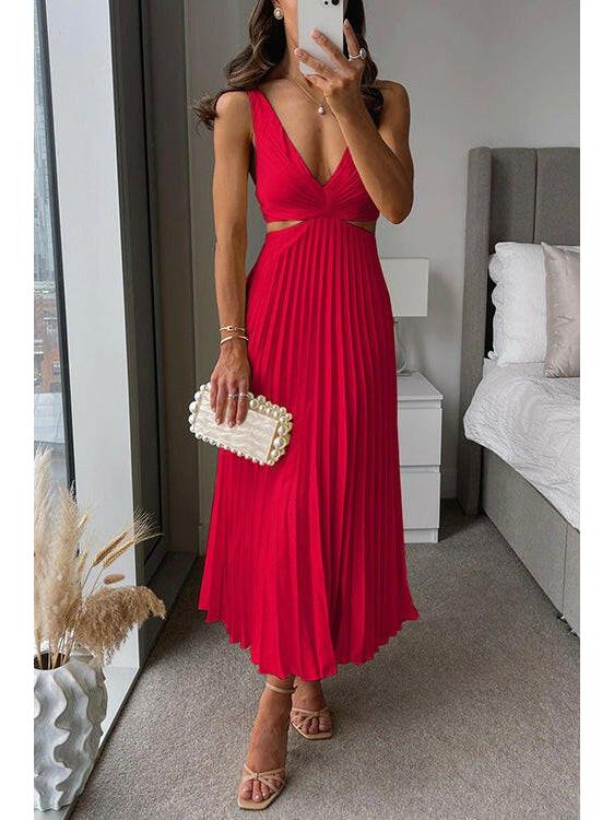 Women's midi sleeveless dress with a V-neckline