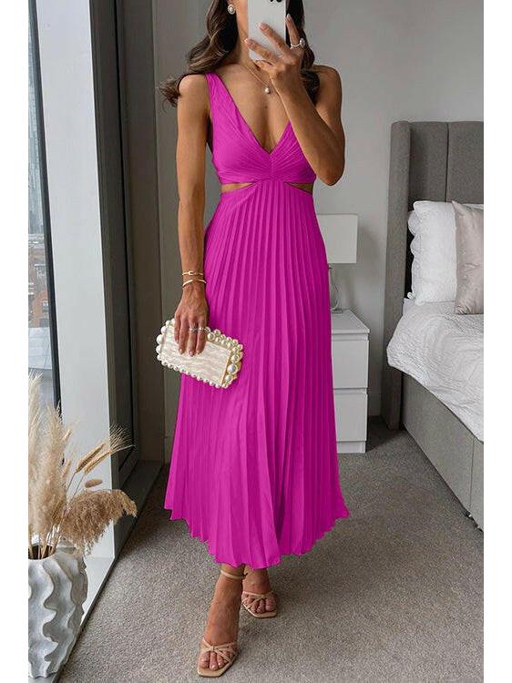 Women's midi sleeveless dress with a V-neckline