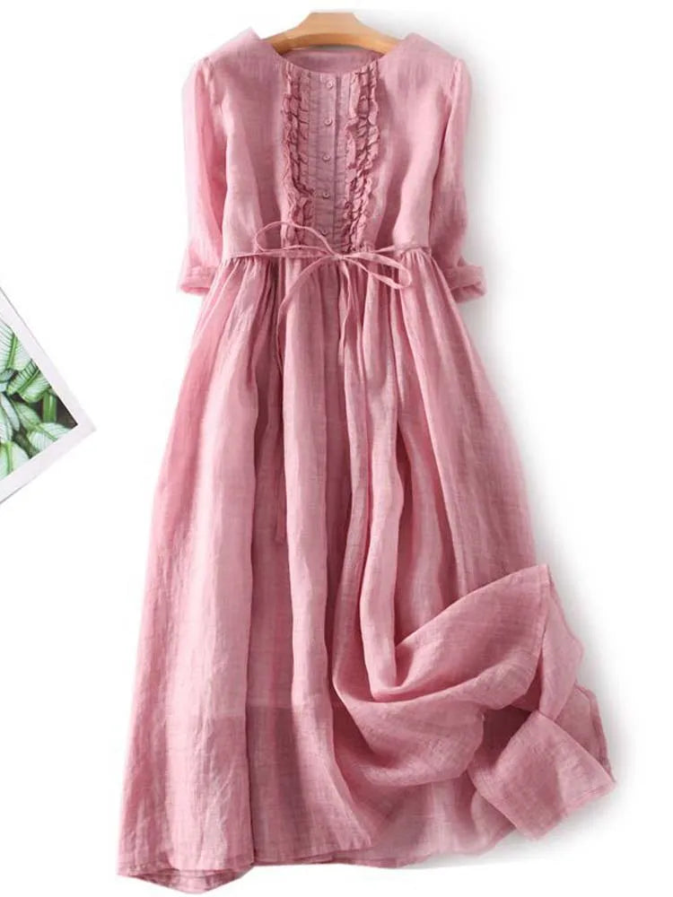 Women's dress with a round neckline