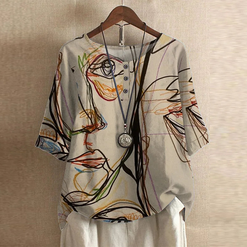 Top Women's | Vintage Floral Print & Relaxed Fit Blouse
