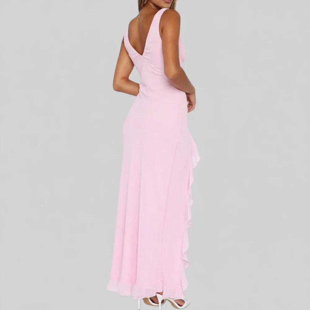 Women's maxi sleeveless dress with a V-neckline