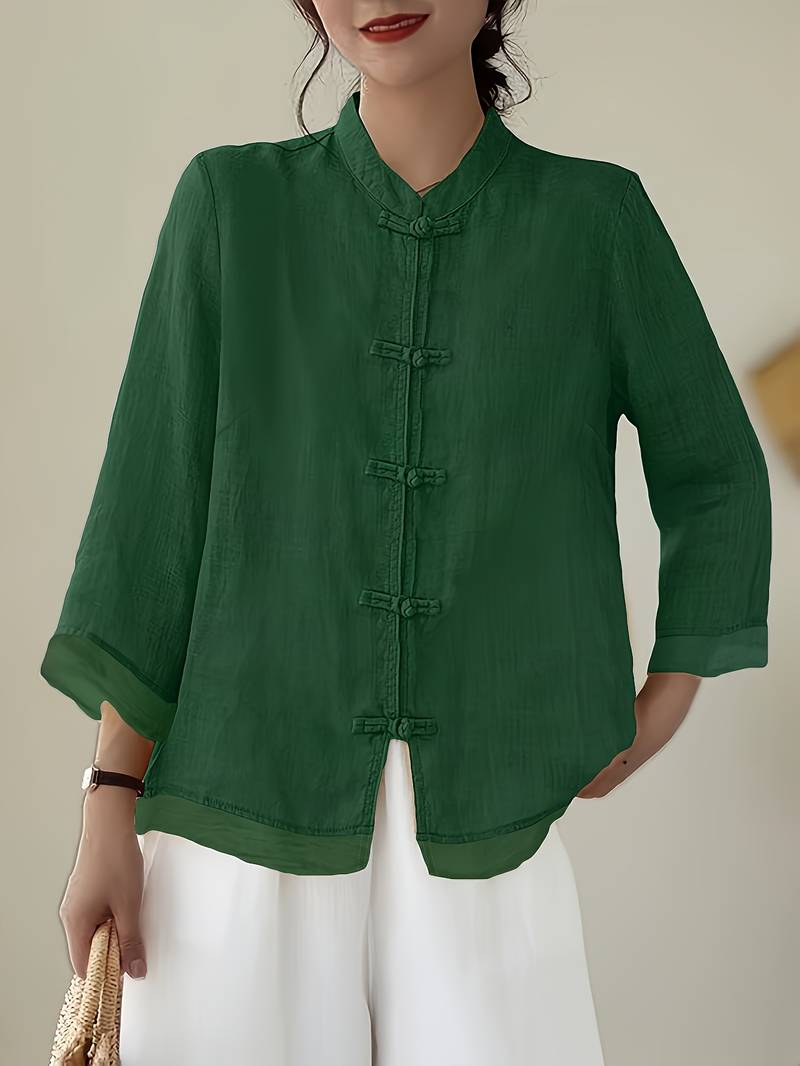 Women's three-quarter-sleeve blouse with a Mandarin collar