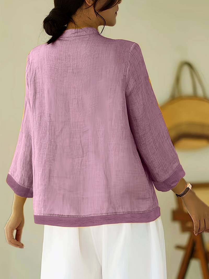 Women's three-quarter-sleeve blouse with a Mandarin collar