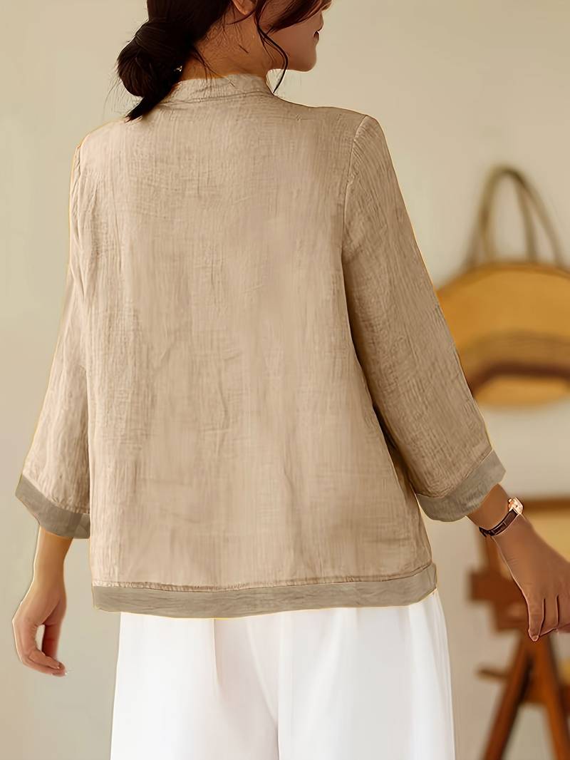 Women's three-quarter-sleeve blouse with a Mandarin collar